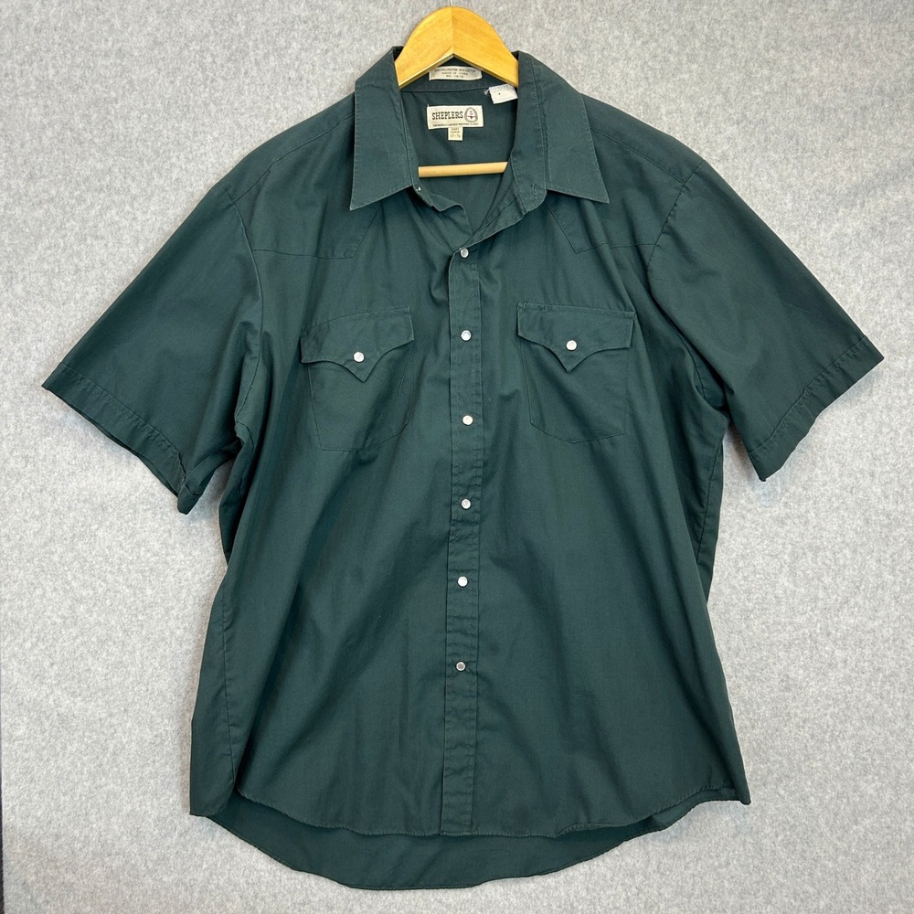 Sheplers Western Pearl Snap Shirt Western Dark Forest Green SS Rodeo Mens 17.5